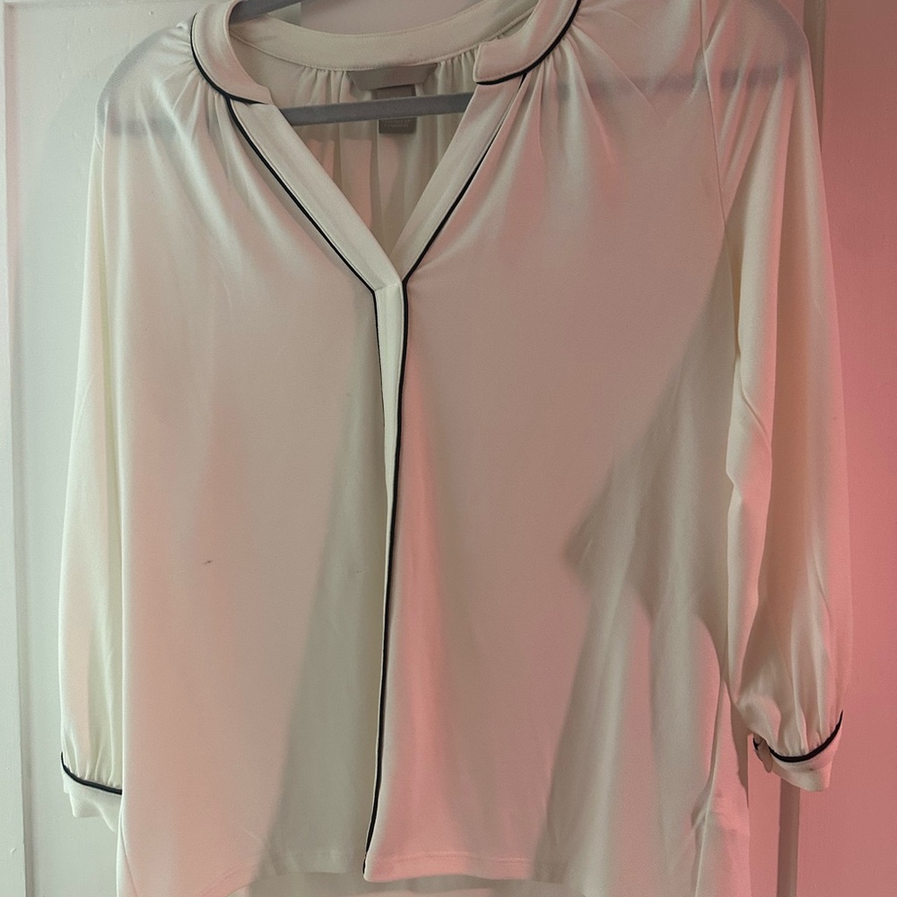 Elegant White Blouse with Black Trim
